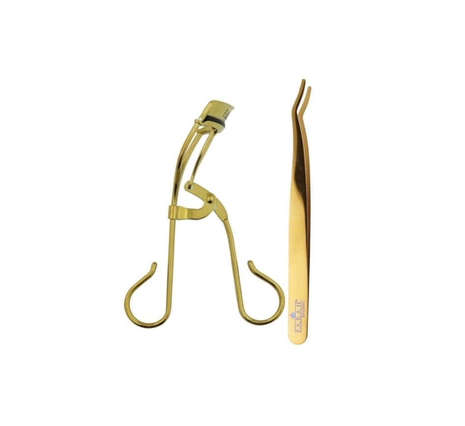 Eyelash Curler and Lash Placement Tweezer Set- Gilded